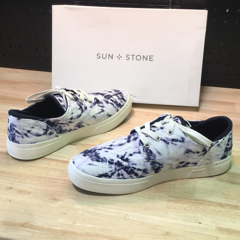 New WB Mens Sun & Stone Tie-Dye Canvas Sneakers - White & Navy